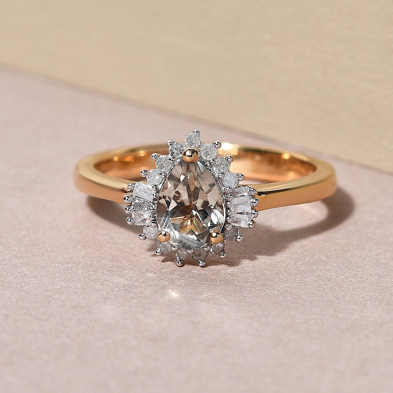 Turkizite and Diamond Ring in Vermeil Yellow Gold Plated Sterling Silver 1.00 Ct.