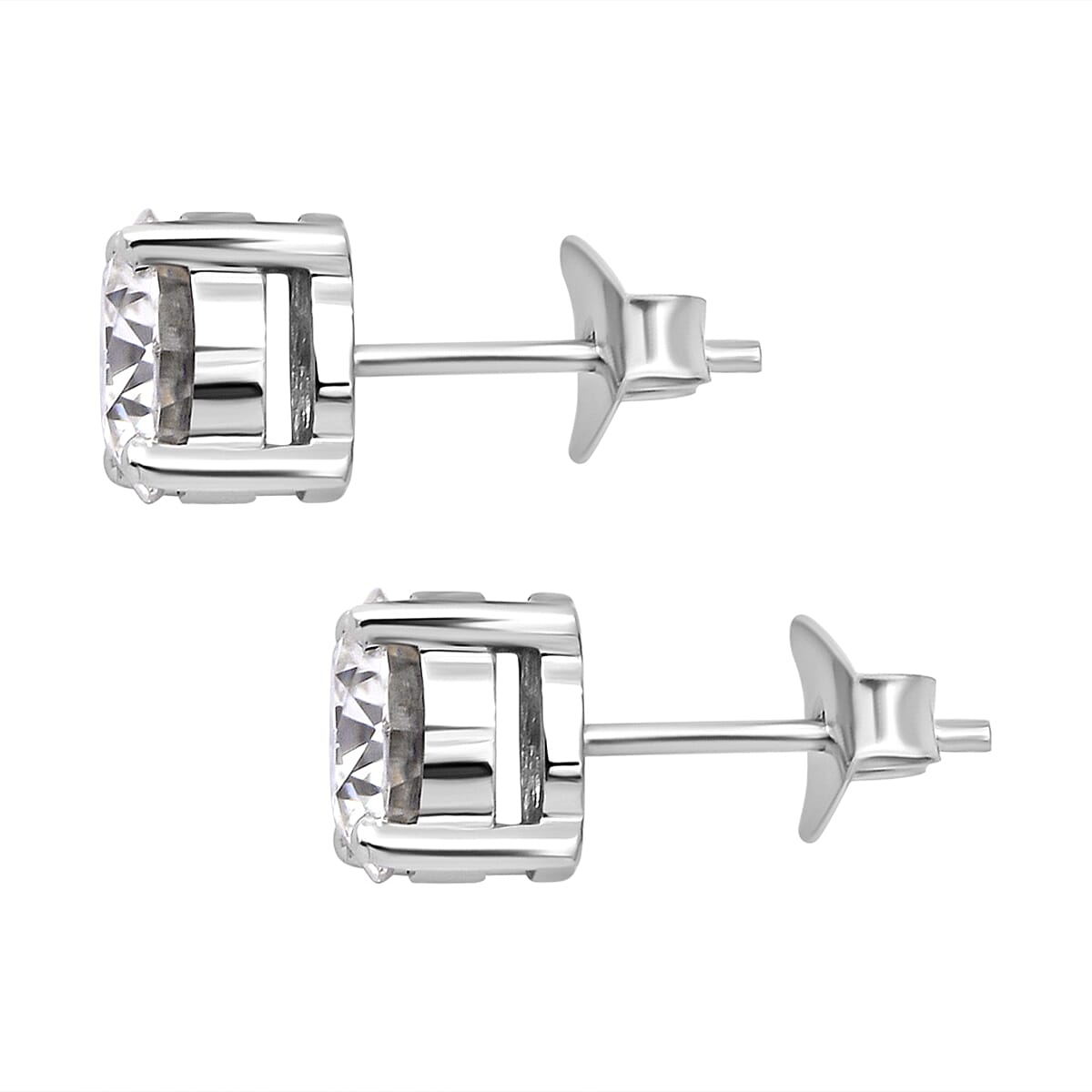 Moissanite Stud Earrings in Rhodium Overlay Sterling Silver 3.00 Ct.