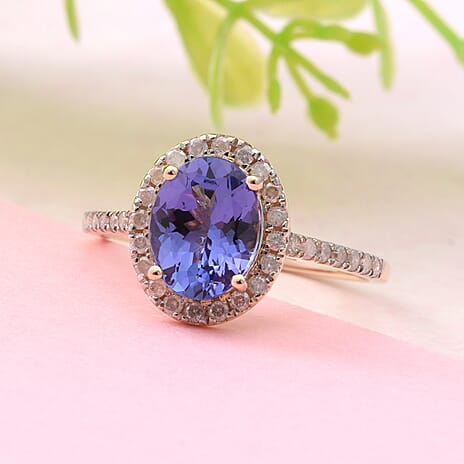 9K Yellow Gold Tanzanite and Diamond Ring 2.26 Ct.