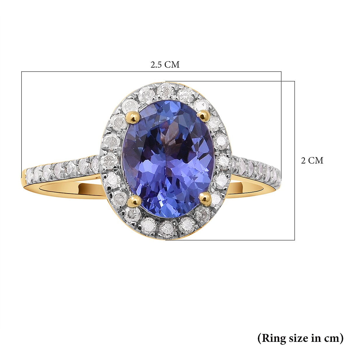 9K Yellow Gold Tanzanite and Diamond Ring 2.26 Ct.
