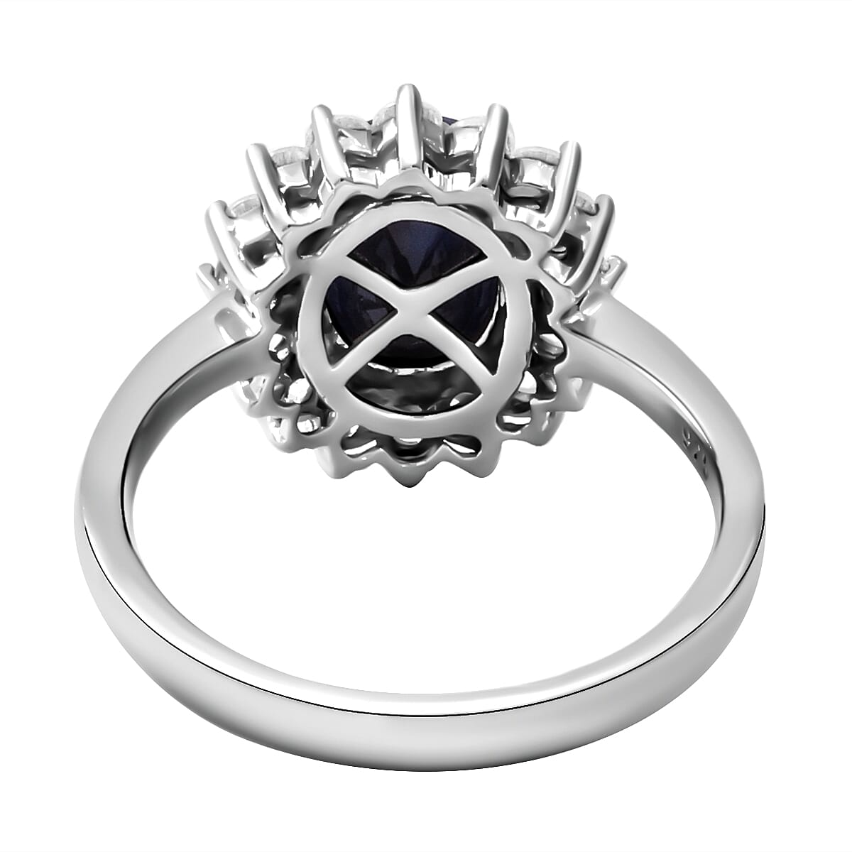 Blue Sapphire and Natural Cambodian Zircon Ring in Rhodium Overlay Sterling Silver 3.56 Ct.