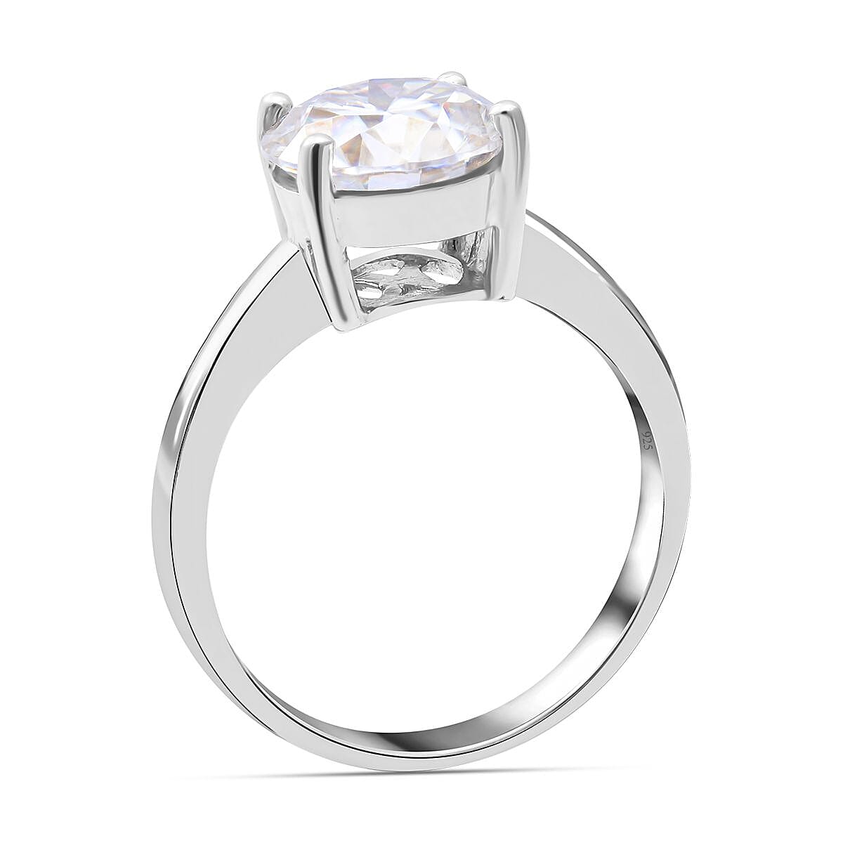 Moissanite Solitaire (100 Faceted) Ring in Rhodium Overlay Sterling Silver 3.00 Ct.