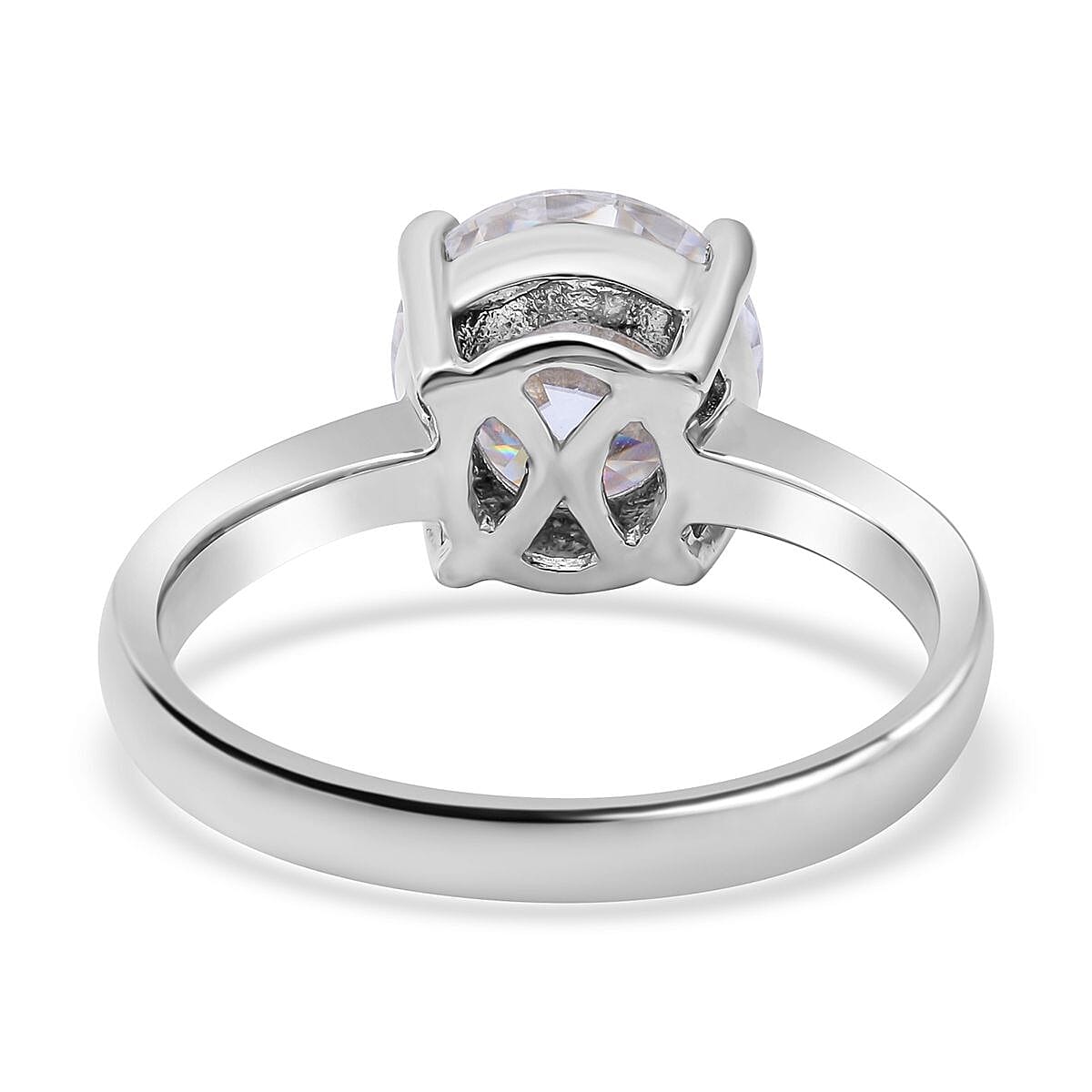 Moissanite Solitaire (100 Faceted) Ring in Rhodium Overlay Sterling Silver 3.00 Ct.