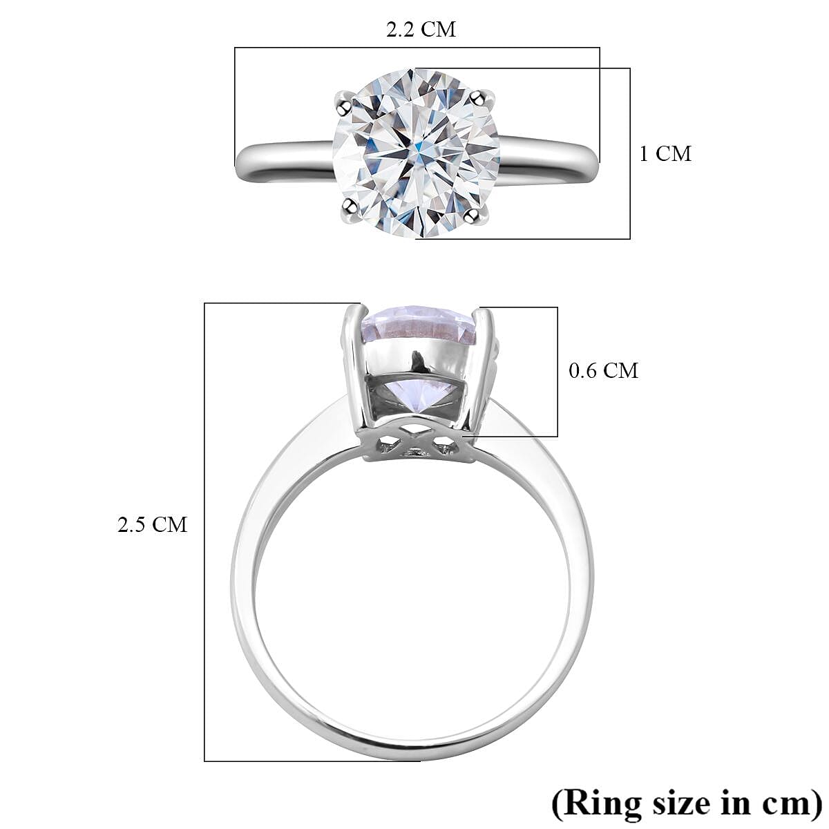 Moissanite Solitaire (100 Faceted) Ring in Rhodium Overlay Sterling Silver 3.00 Ct.