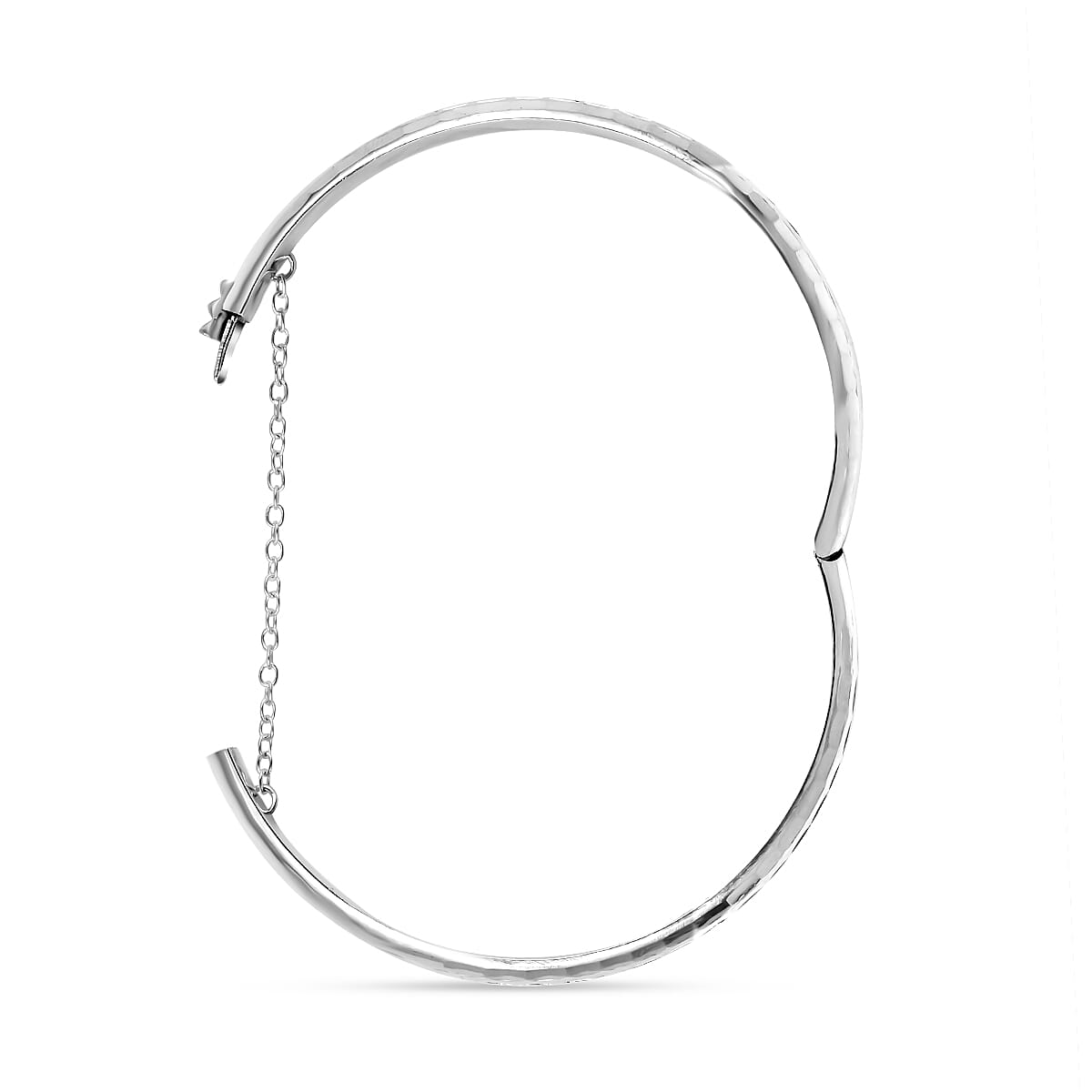Rhodium Overlay Sterling Silver Bangle (Size 7.5) With Clasp and Safety Chain, Silver Wt. 7.85 Gms
