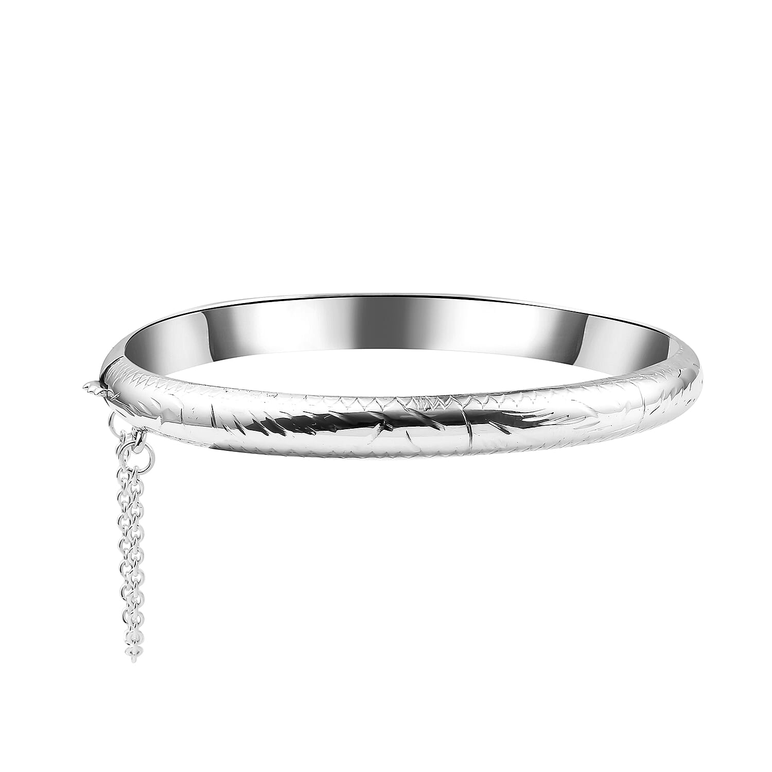 Sterling Silver Bangle (Size 7.5) With Clasp and Safety Chain, Silver Wt. 8.90 Gms
