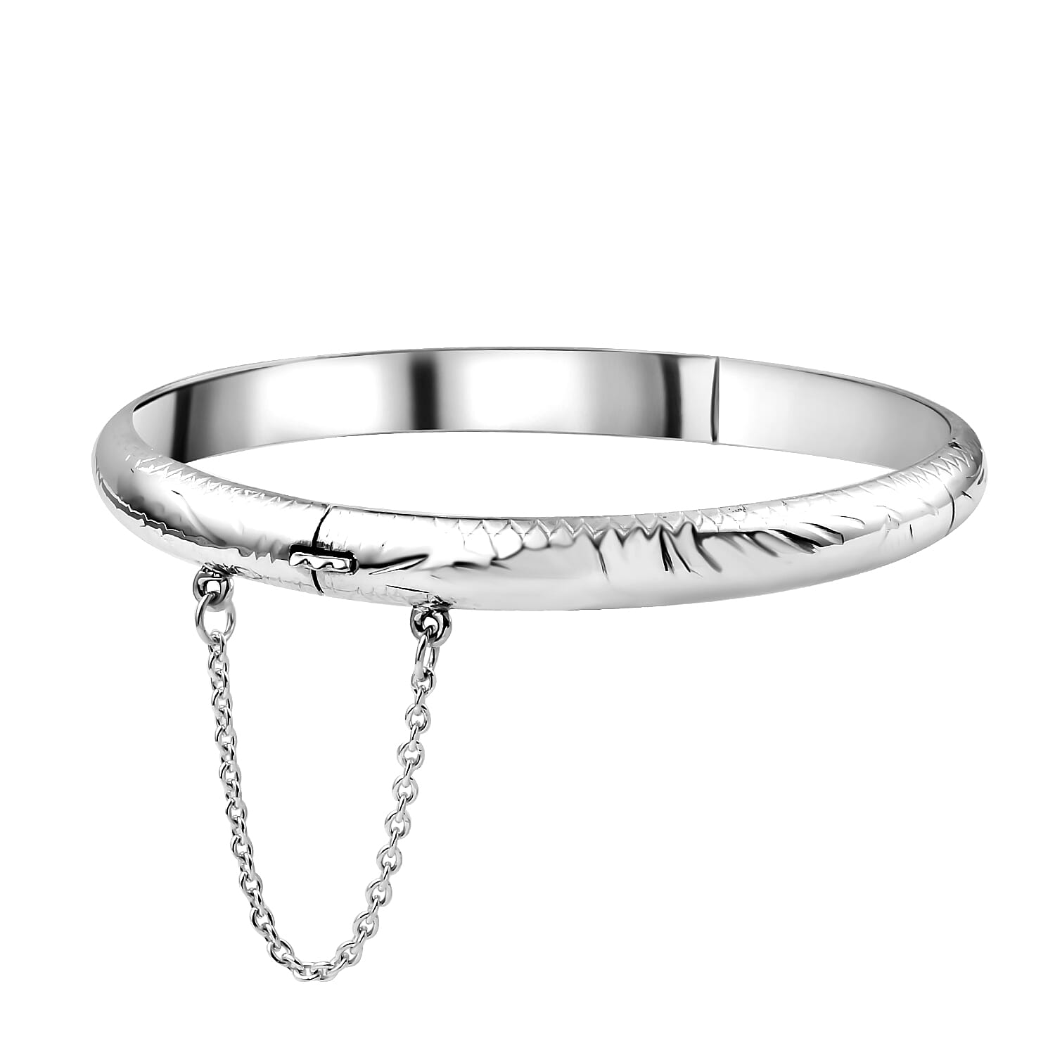 Sterling Silver Bangle (Size 7.5) With Clasp and Safety Chain, Silver Wt. 8.90 Gms