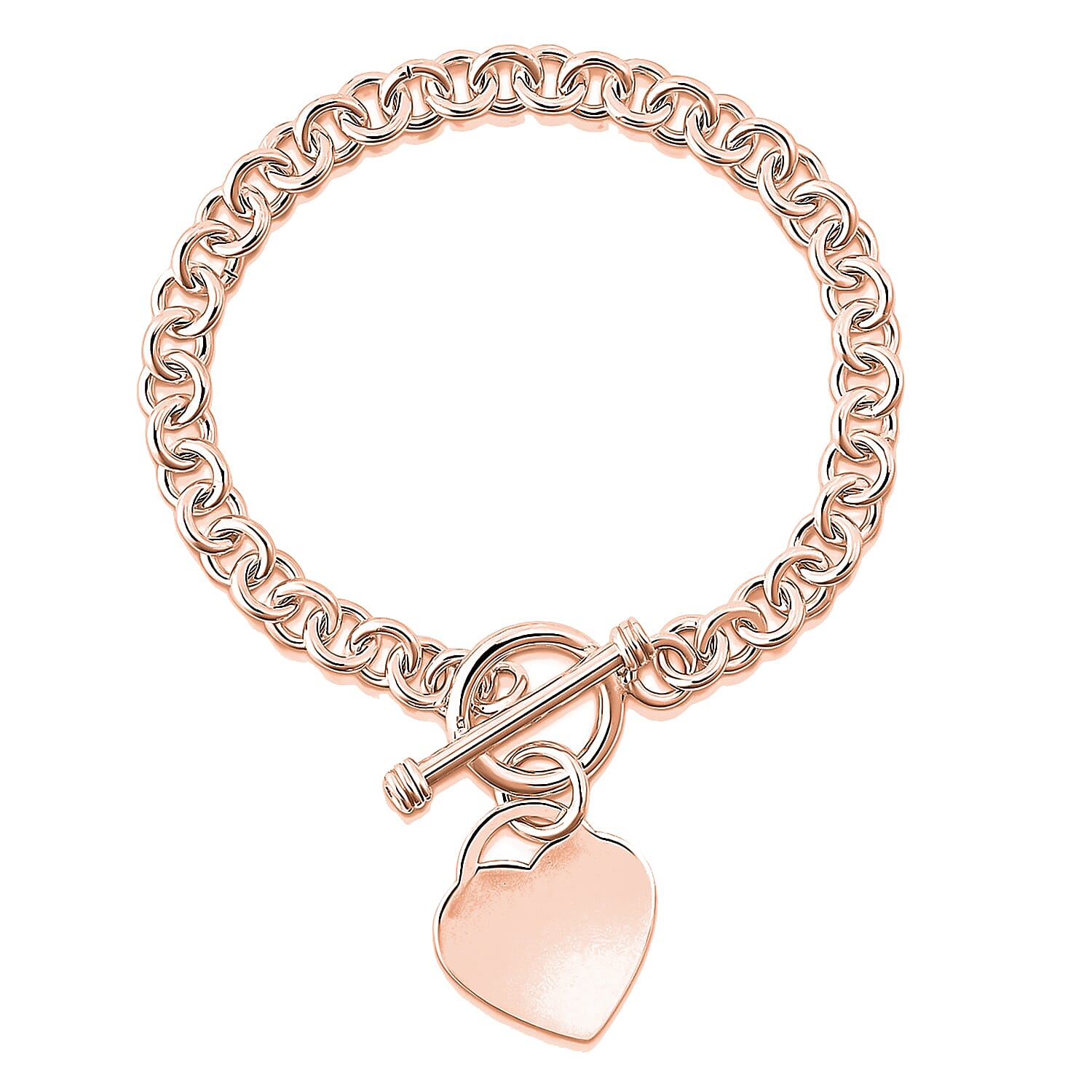Designer Inspired-  Heart Bracelet (Size - 7.5) with T-Bar Lock in Rose Gold Tone.
