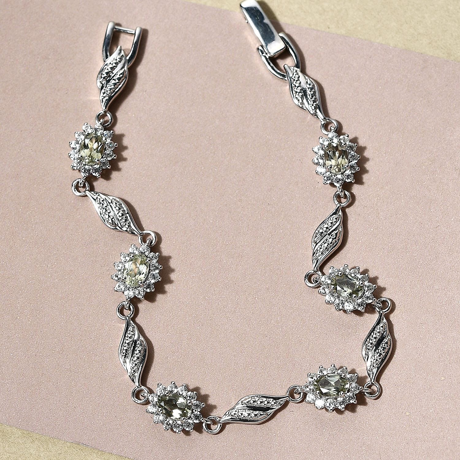 Turkizite and Natural Zircon Bracelet (Size - 7.5) in Platinum Overlay Sterling Silver 4.80 Ct, Silver Wt. 9.42 Gms