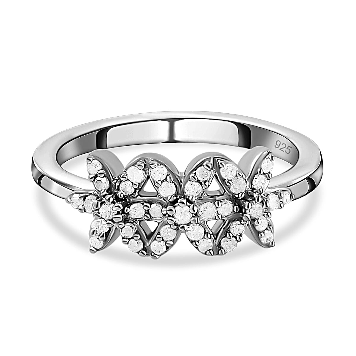 Diamond Floral Ring in Platinum Overlay Sterling Silver