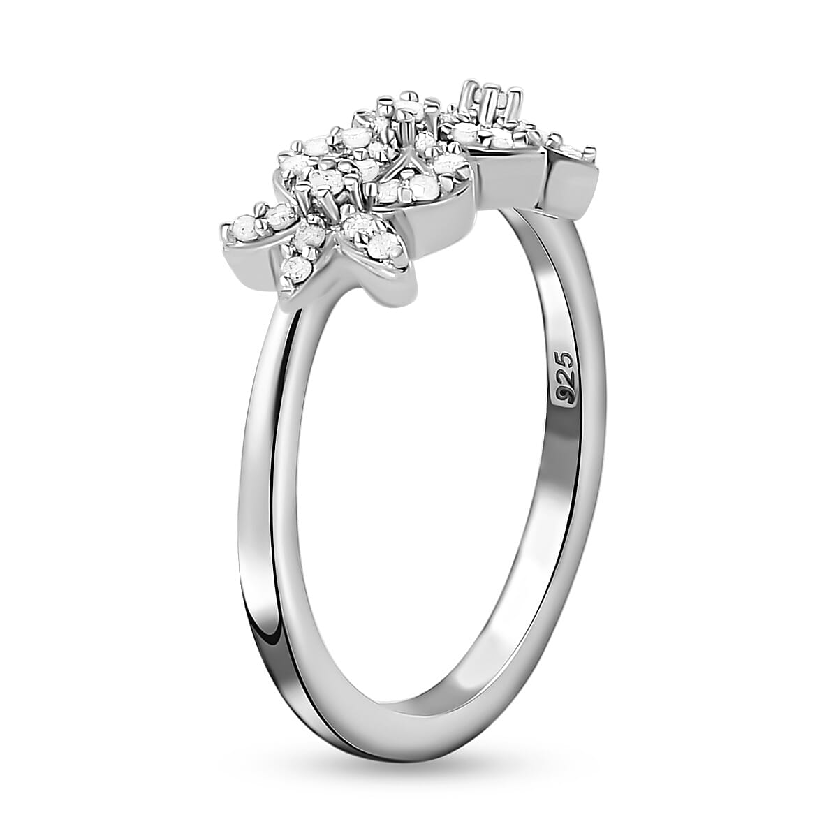 Diamond Floral Ring in Platinum Overlay Sterling Silver