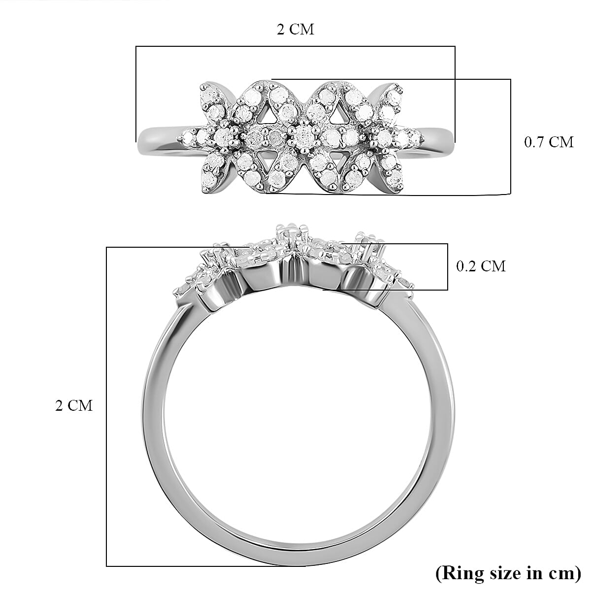 Diamond Floral Ring in Platinum Overlay Sterling Silver