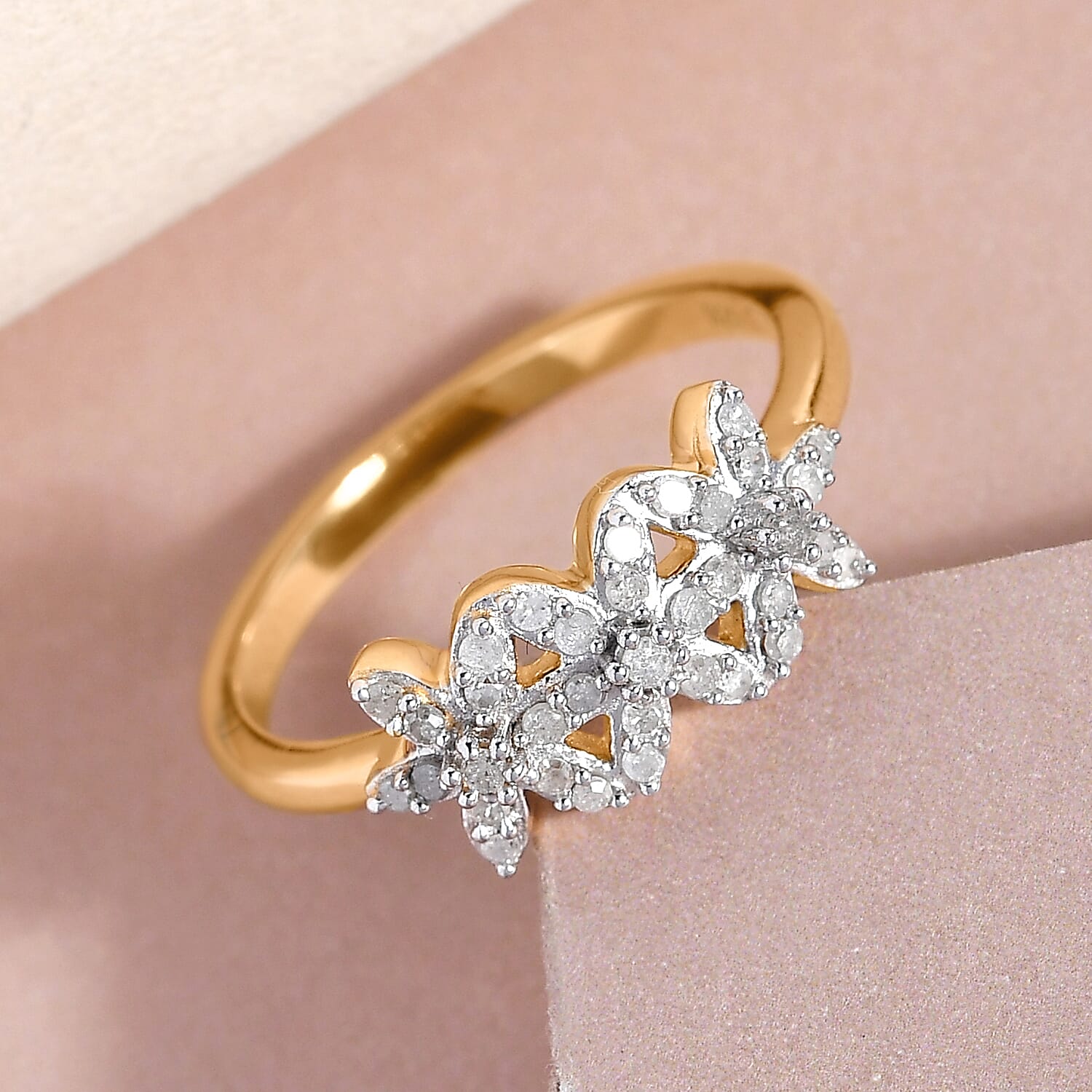 Diamond Floral Ring in 18K Vermeil Gold Plated Sterling Silver