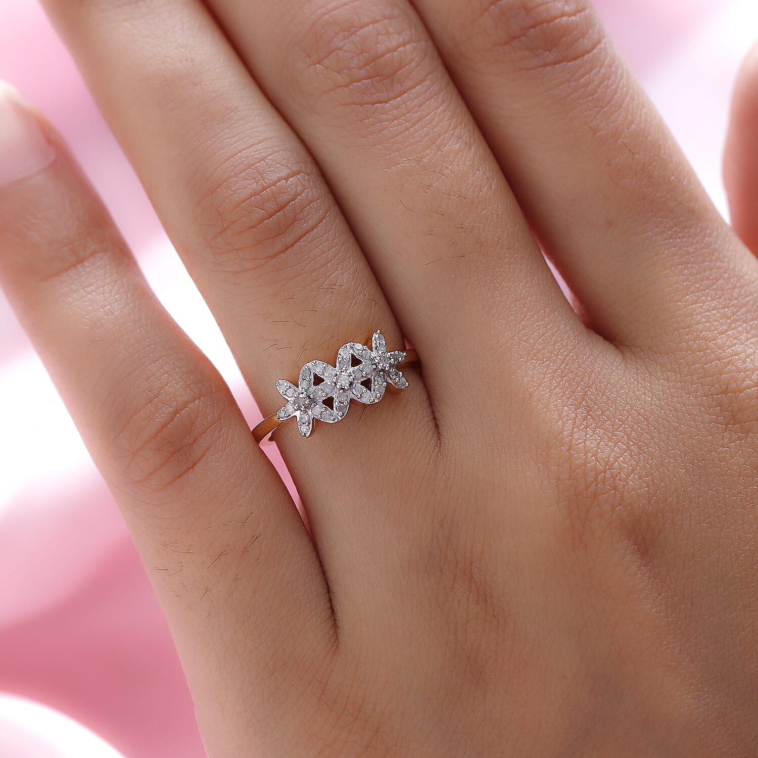 Diamond Floral Ring in 18K Vermeil Gold Plated Sterling Silver