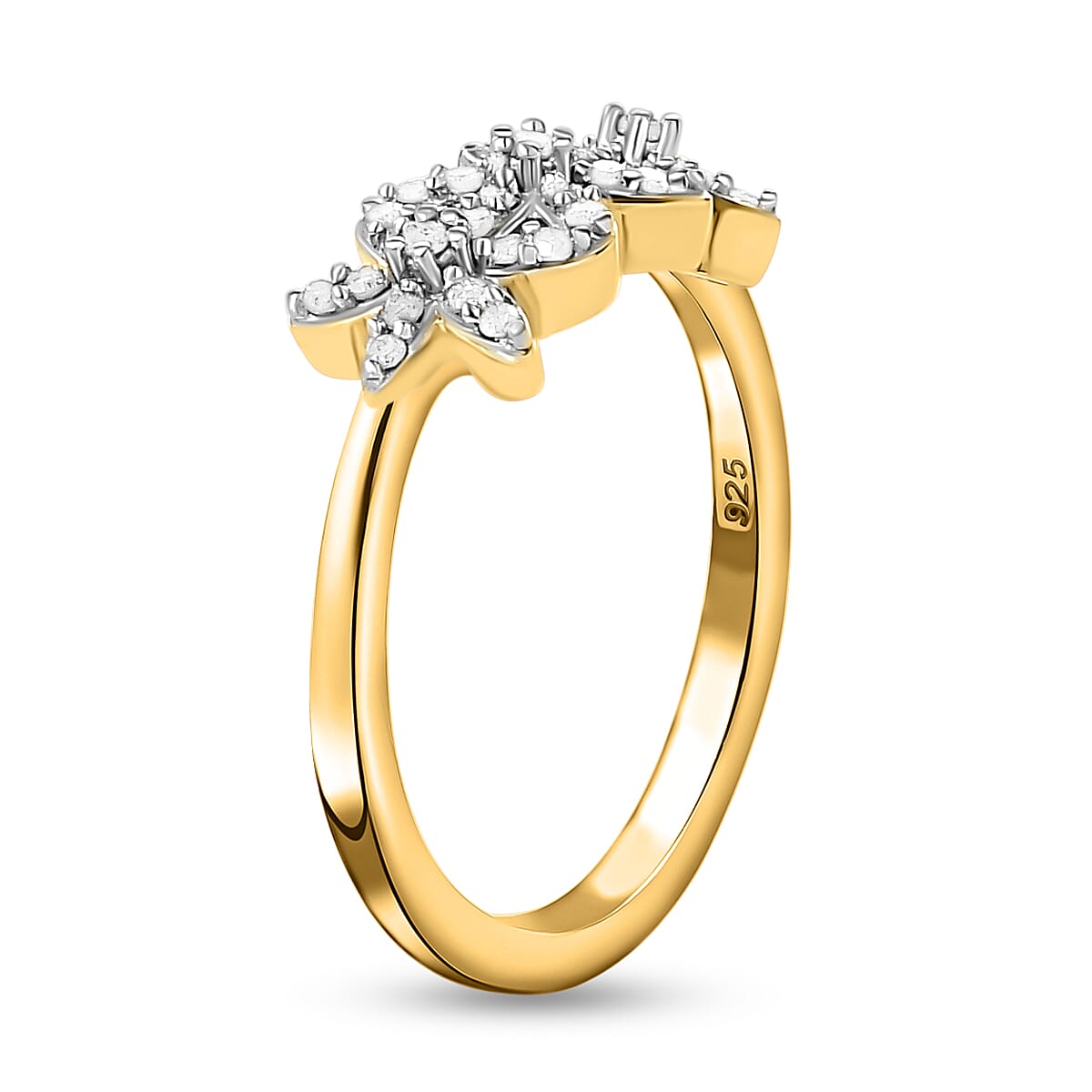 Diamond Floral Ring in 18K Vermeil Gold Plated Sterling Silver