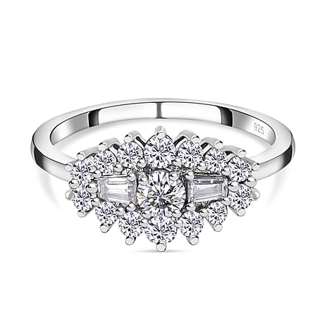 Moissanite Boat Ring in Platinum Plated Sterling Silver 0.77 Ct.