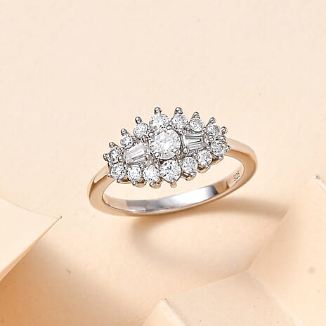 Moissanite Boat Ring in Platinum Plated Sterling Silver 0.77 Ct.