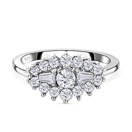 Moissanite Boat Ring in Sterling Silver with Platinum Plating