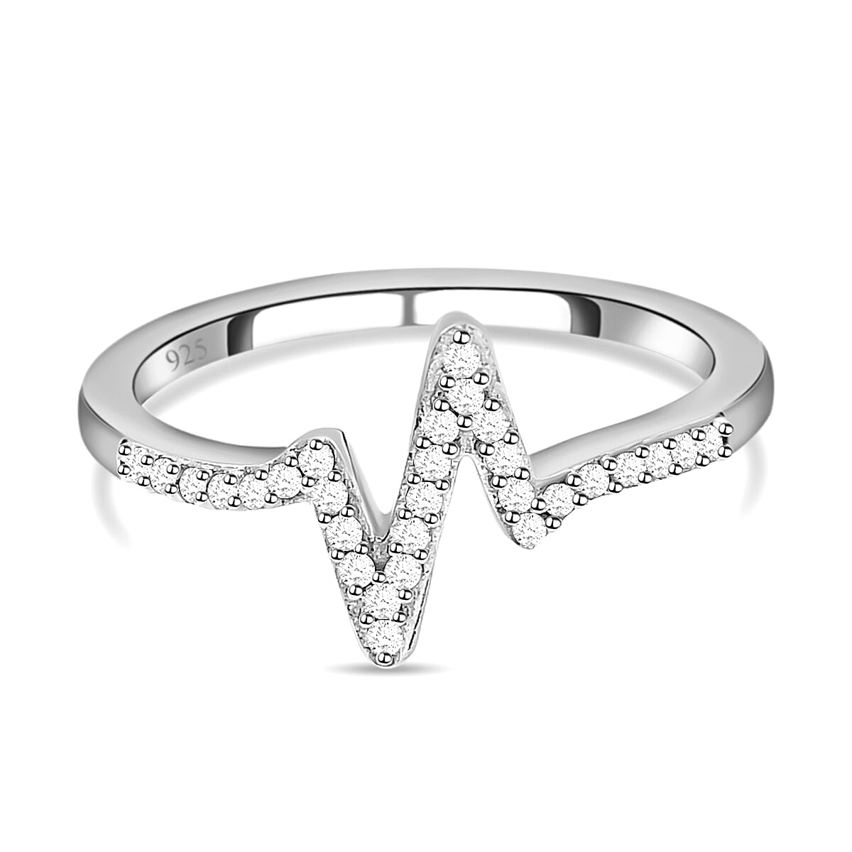 Bolt of Zeus Diamond Heartbeat Ring in Platinum Overlay Sterling Silver