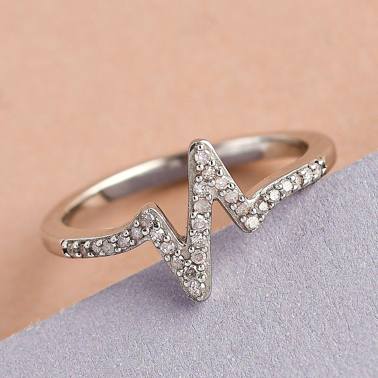 Bolt of Zeus Diamond Heartbeat Ring in Platinum Overlay Sterling Silver