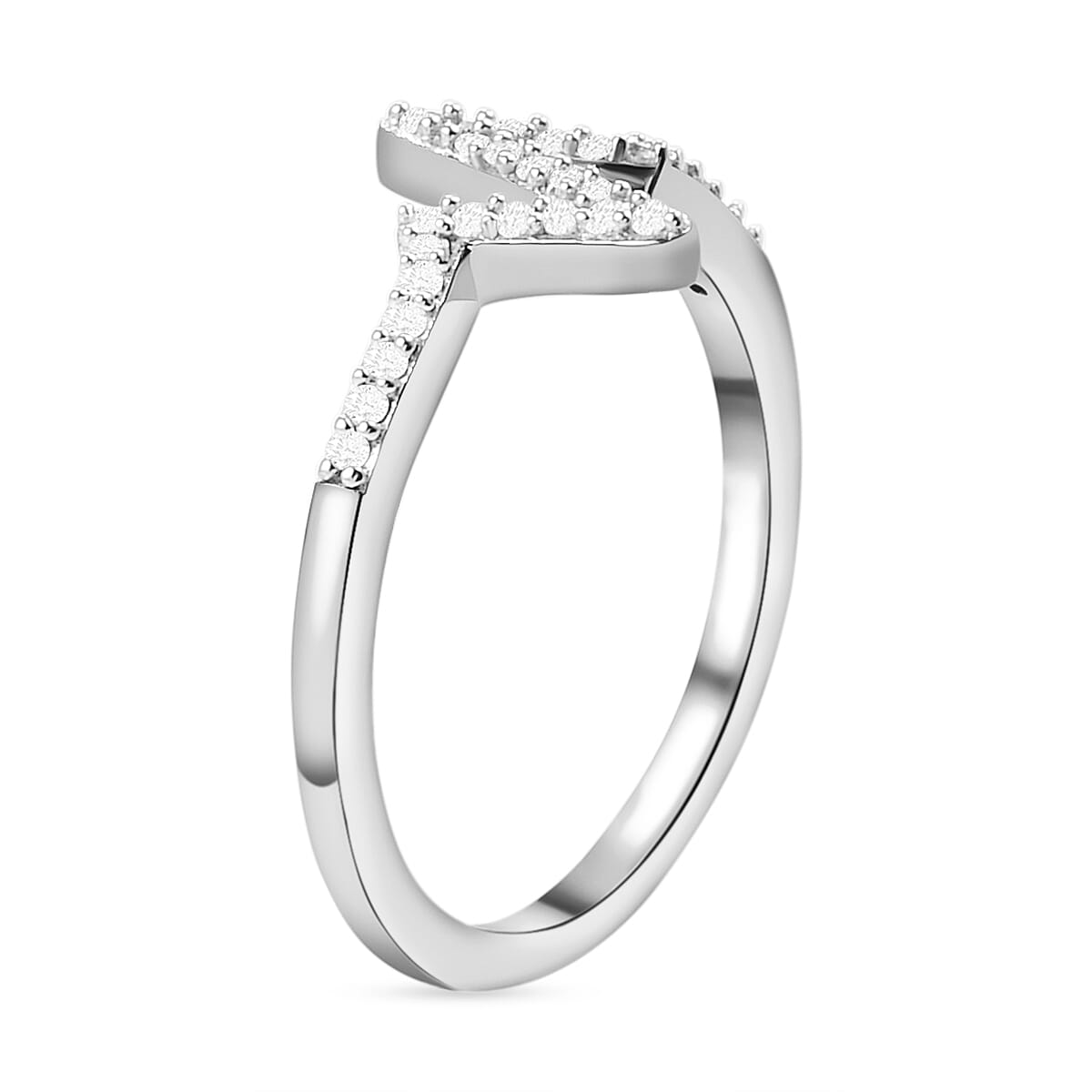 Bolt of Zeus Diamond Heartbeat Ring in Platinum Overlay Sterling Silver