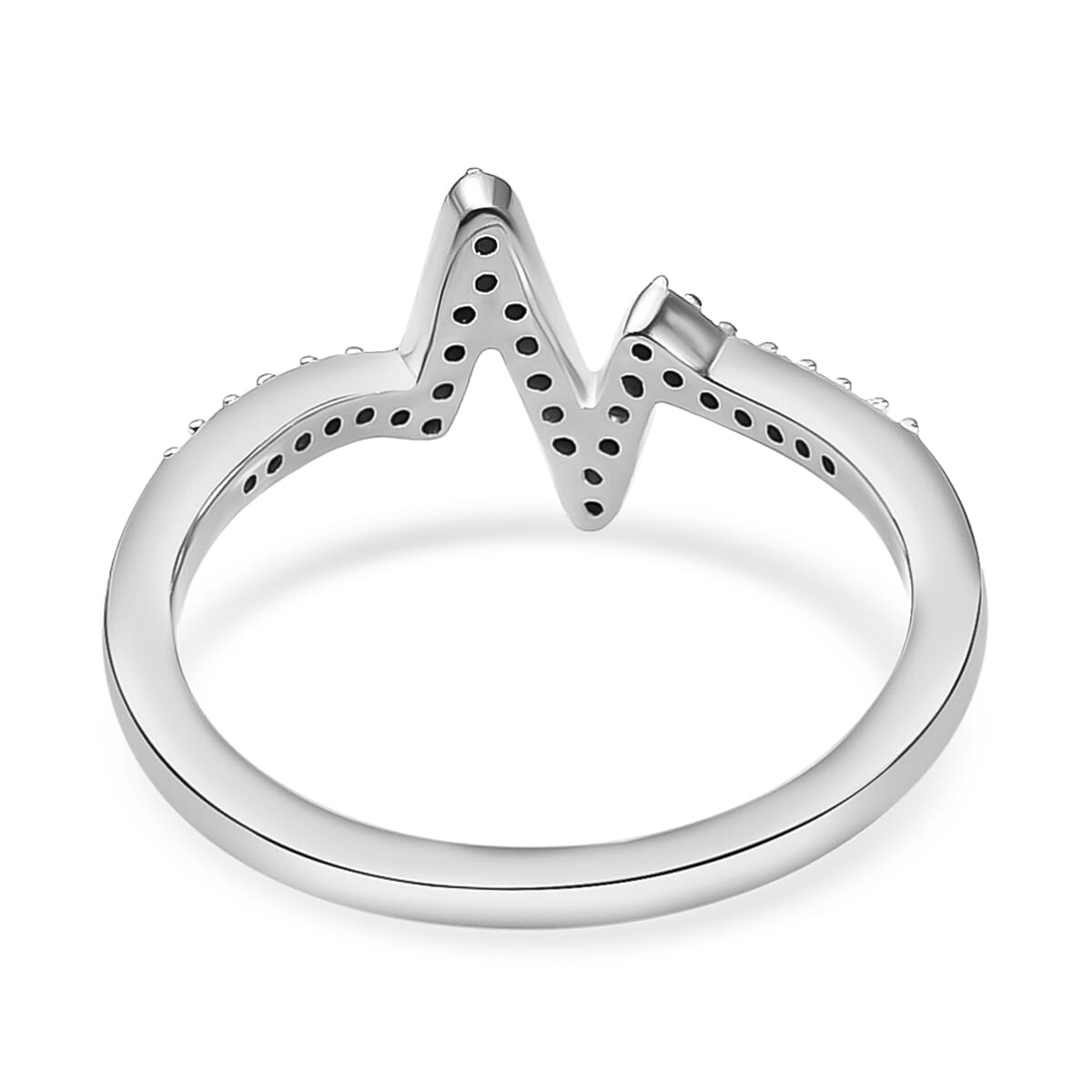 Bolt of Zeus Diamond Heartbeat Ring in Platinum Overlay Sterling Silver