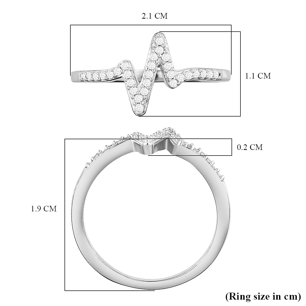 Bolt of Zeus Diamond Heartbeat Ring in Platinum Overlay Sterling Silver