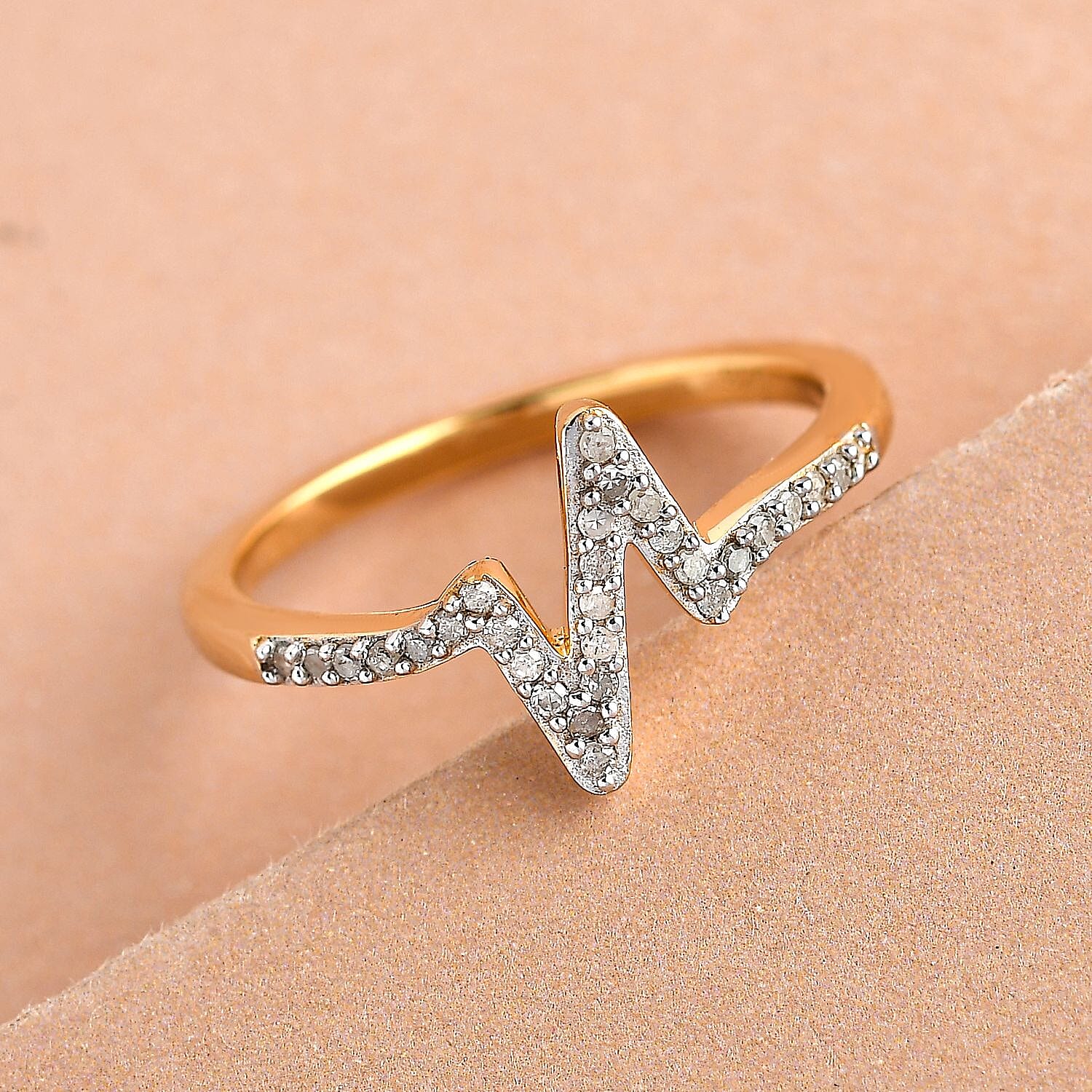 Bolt of Zeus Diamond Heartbeat Ring in Platinum Overlay Sterling Silver