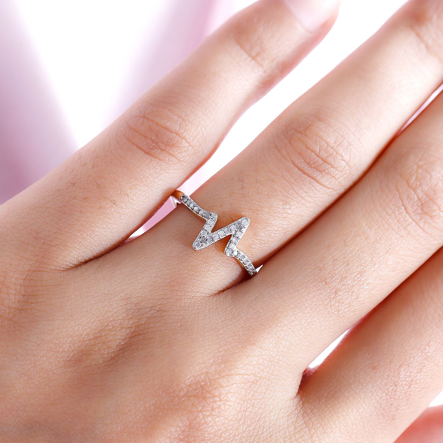 Bolt of Zeus Diamond Heartbeat Ring in Platinum Overlay Sterling Silver