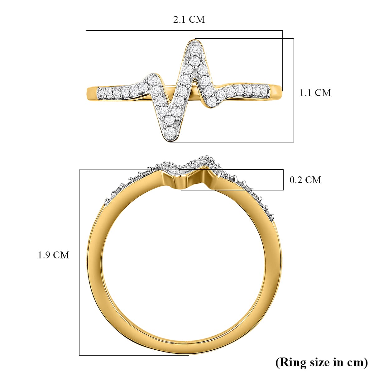 Bolt of Zeus Diamond Heartbeat Ring in Platinum Overlay Sterling Silver
