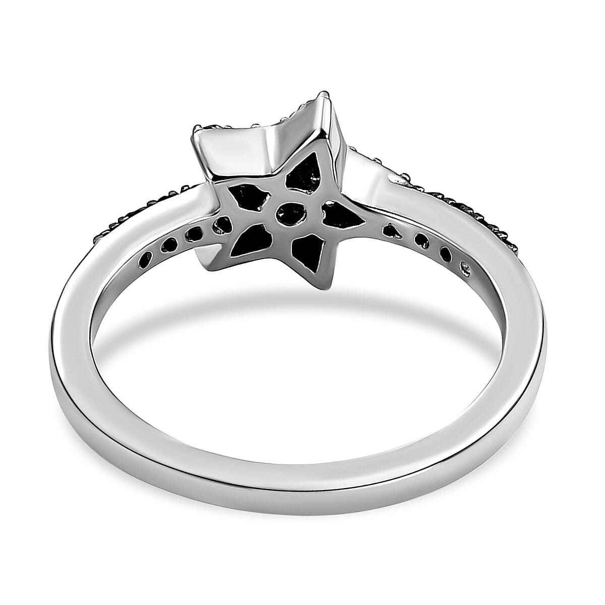 White and Black Diamond Star Ring in Platinum Overlay Sterling Silver 0.25 Ct.