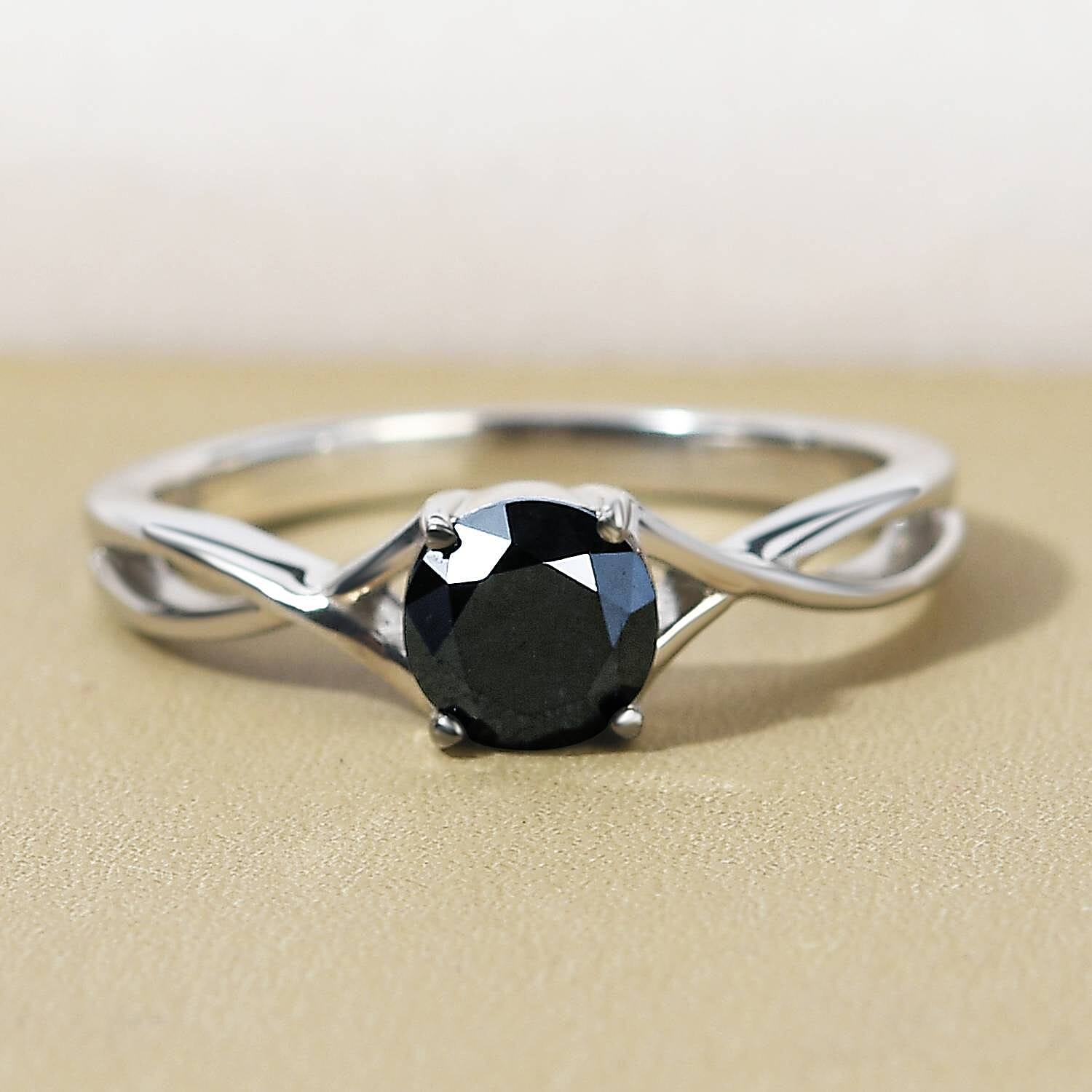 Black Diamond Solitaire Ring in Platinum Overlay Sterling Silver 1.00 Ct.