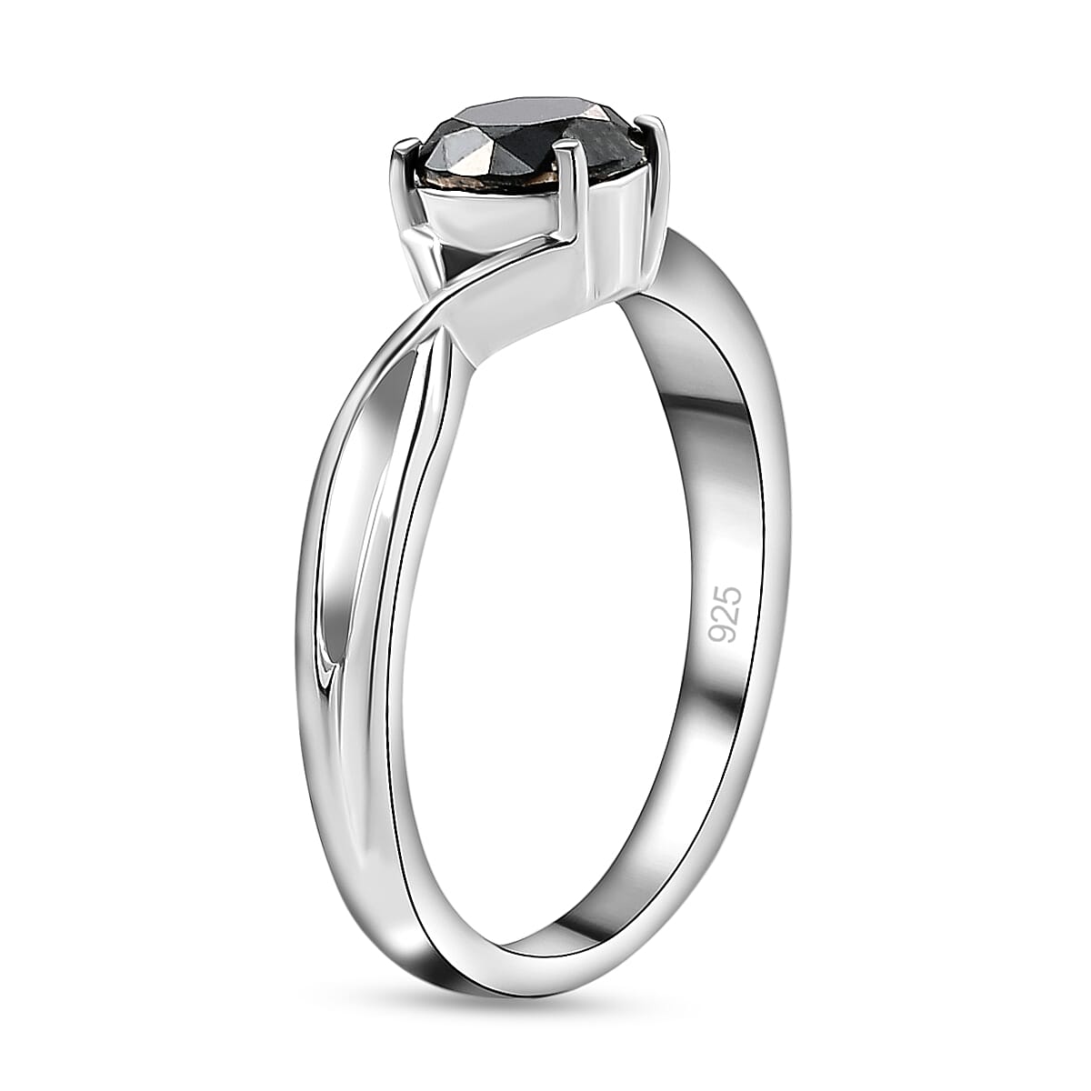 Black Diamond Solitaire Ring in Platinum Overlay Sterling Silver 1.00 Ct.