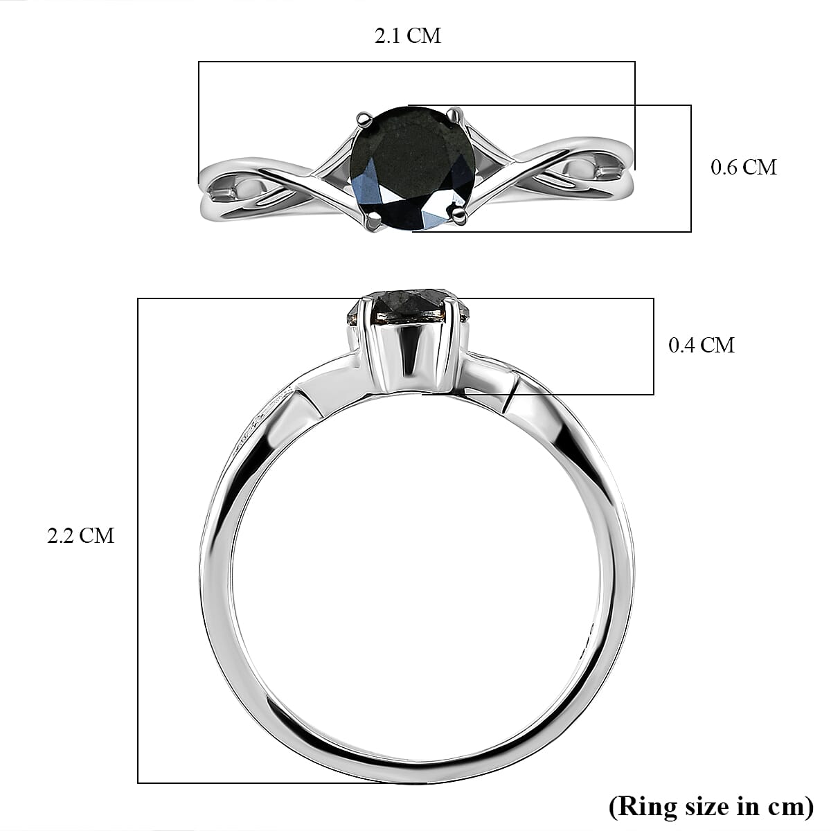 Black Diamond Solitaire Ring in Platinum Overlay Sterling Silver 1.00 Ct.