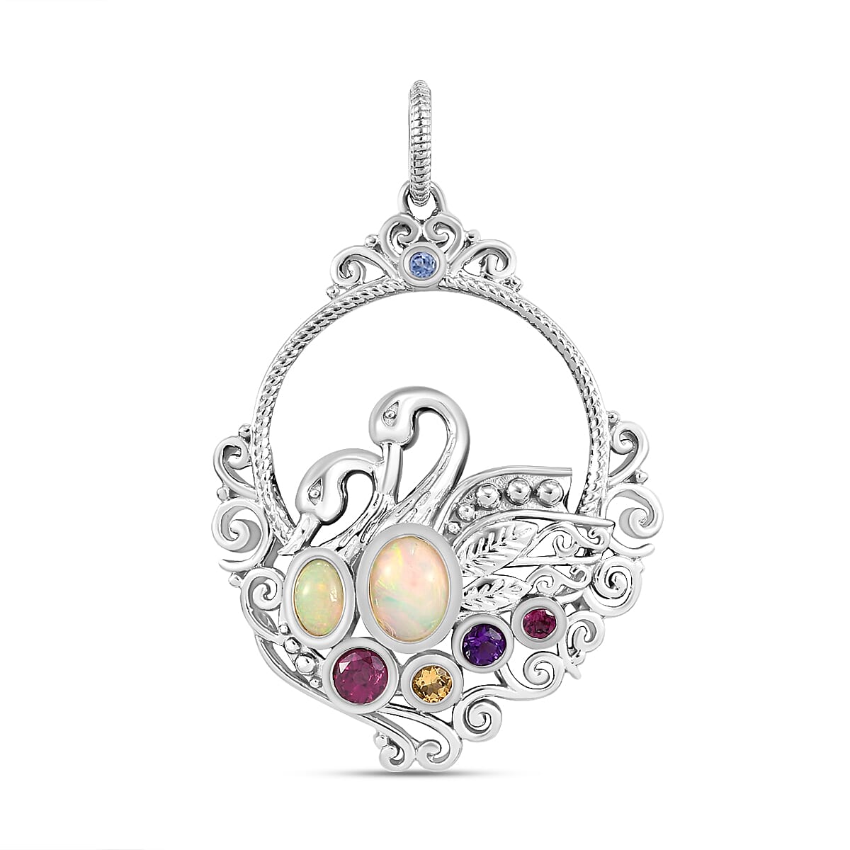GP - Ethiopian Welo Opal and Multi Gemstones Pendant in Platinum Overlay Sterling Silver 1.72 Ct, Silver Wt. 10.83 Gms