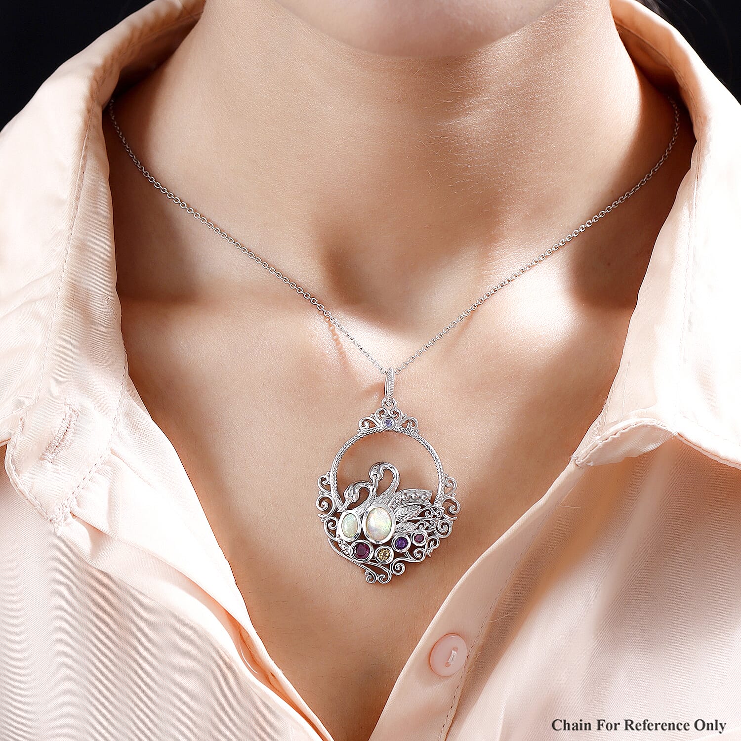 GP - Ethiopian Welo Opal and Multi Gemstones Pendant in Platinum Overlay Sterling Silver 1.72 Ct, Silver Wt. 10.83 Gms