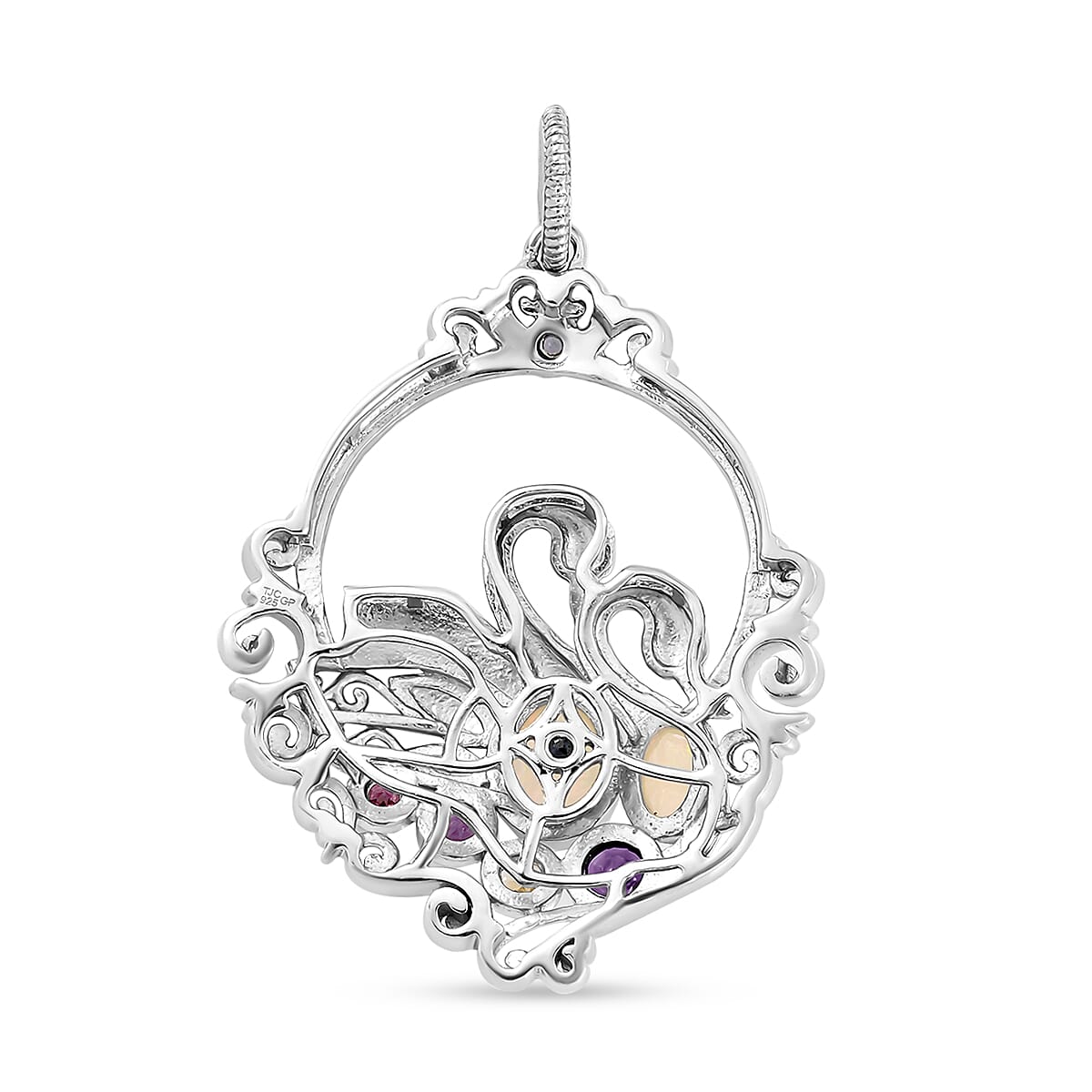 GP - Ethiopian Welo Opal and Multi Gemstones Pendant in Platinum Overlay Sterling Silver 1.72 Ct, Silver Wt. 10.83 Gms