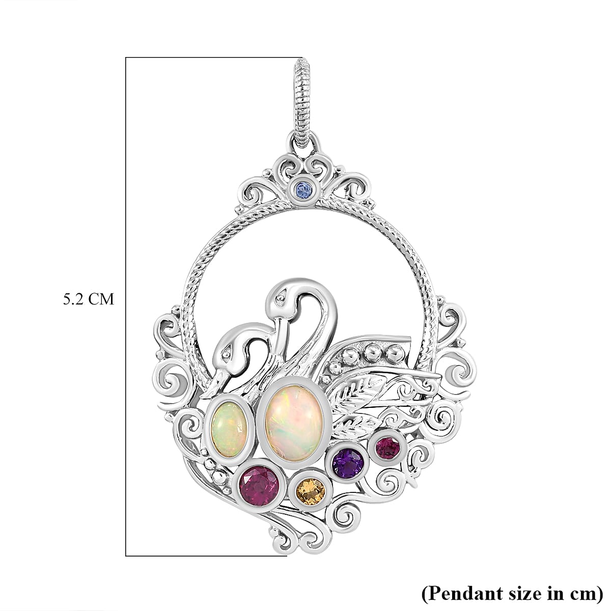 GP - Ethiopian Welo Opal and Multi Gemstones Pendant in Platinum Overlay Sterling Silver 1.72 Ct, Silver Wt. 10.83 Gms