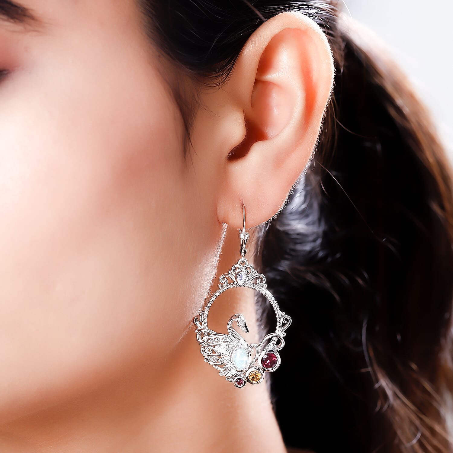 GP - Ethiopian Welo Opal and Multi Gemstones Dangling Lever Back Earrings in Platinum Overlay Sterling Silver 2.14 Ct, Silver Wt. 14.17 Gms