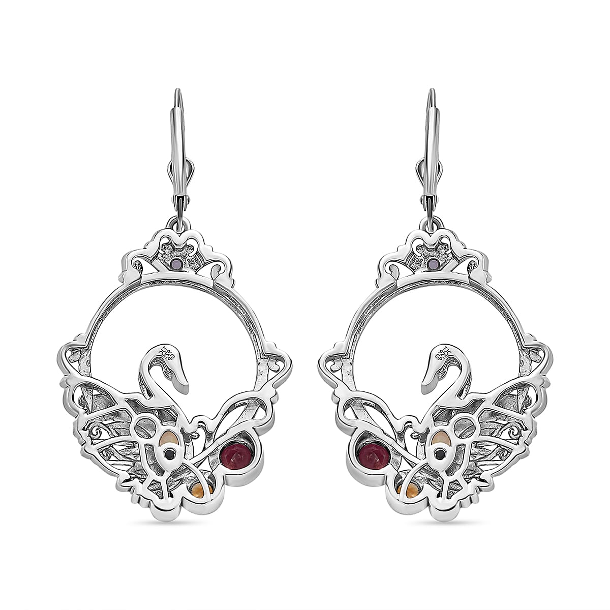 GP - Ethiopian Welo Opal and Multi Gemstones Dangling Lever Back Earrings in Platinum Overlay Sterling Silver 2.14 Ct, Silver Wt. 14.17 Gms