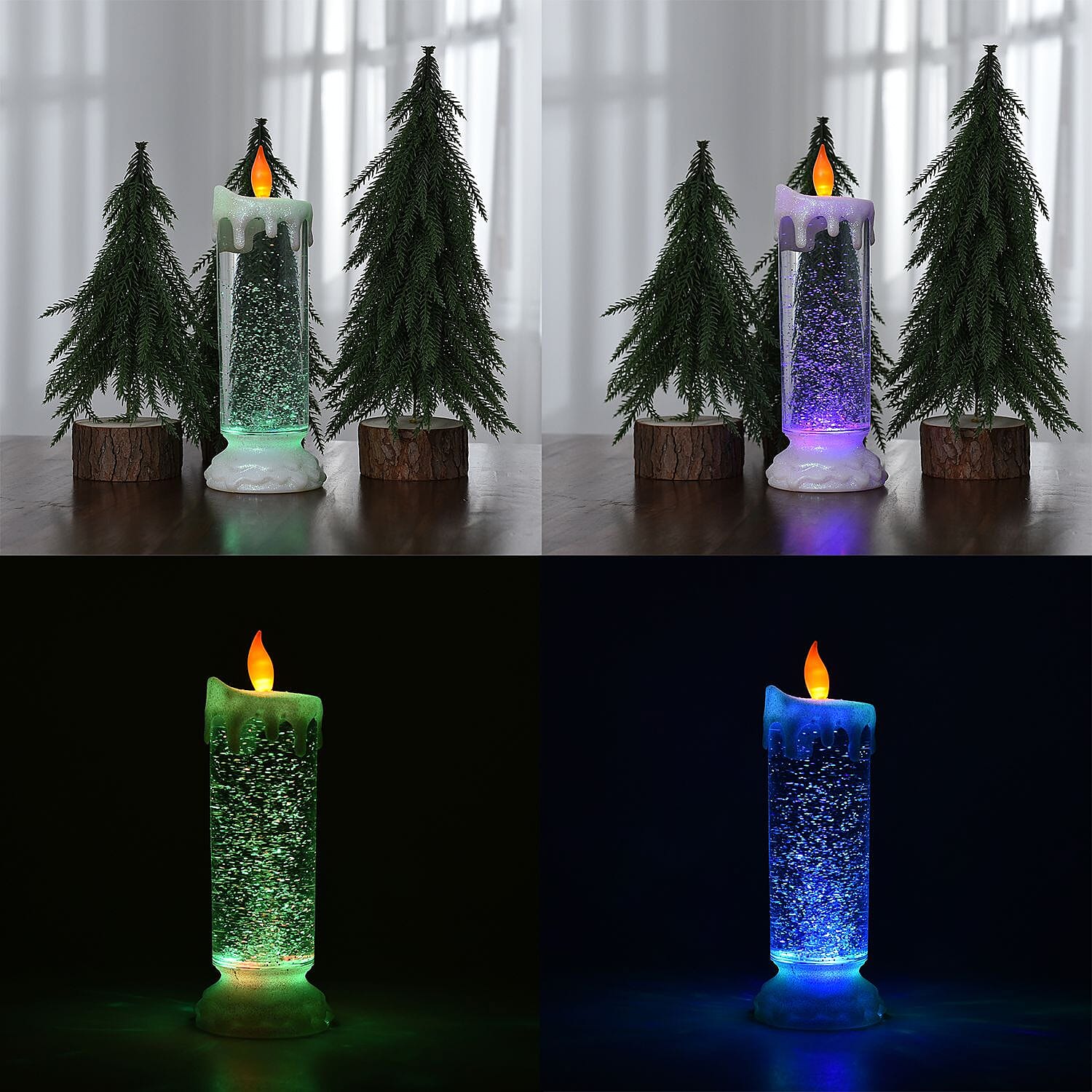 LED Glitter Flameless Candle with Moving Sprinkle Pattern with USB Cable or Requires 3AAA (not Included) - White