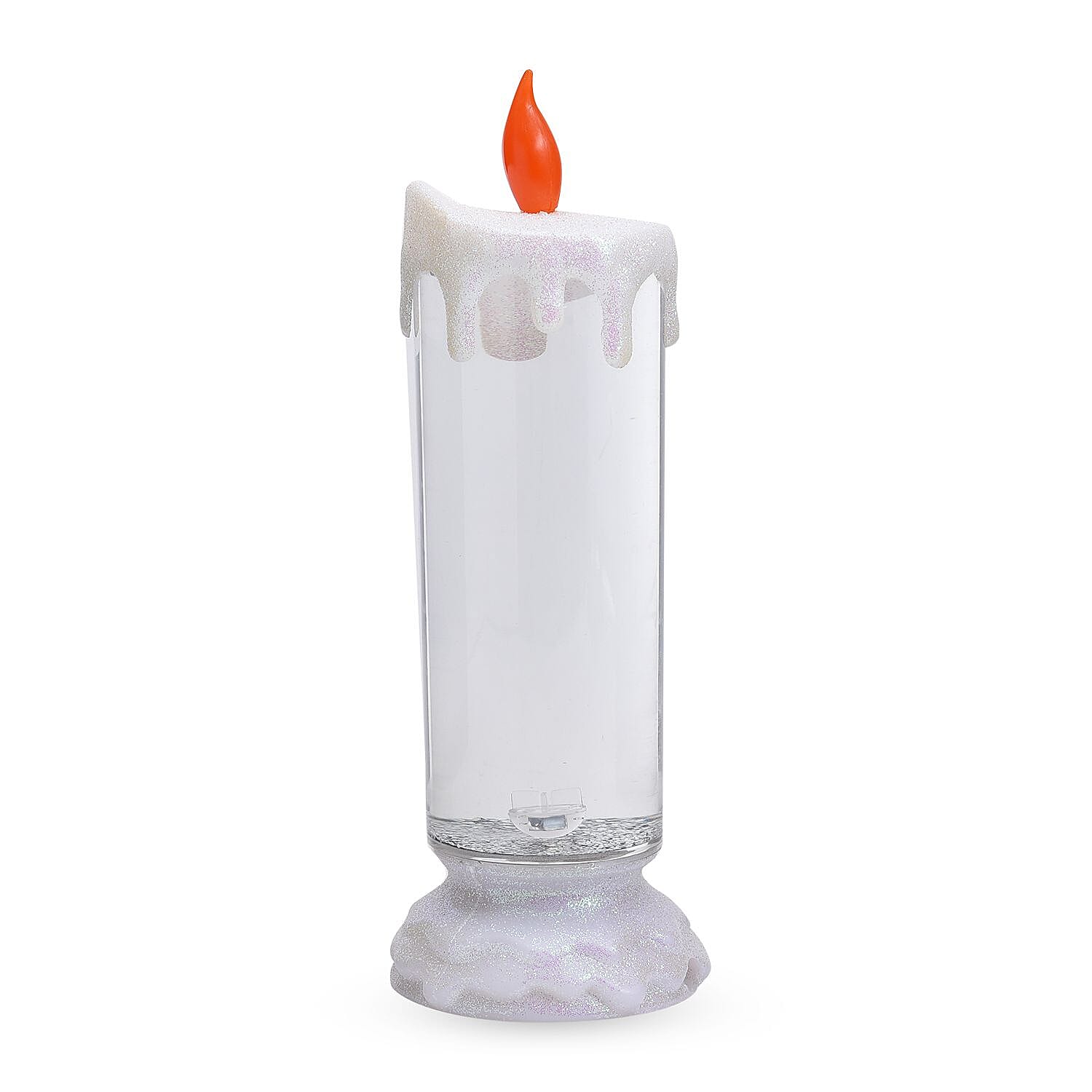 LED Glitter Flameless Candle with Moving Sprinkle Pattern with USB Cable or Requires 3AAA (not Included) - White