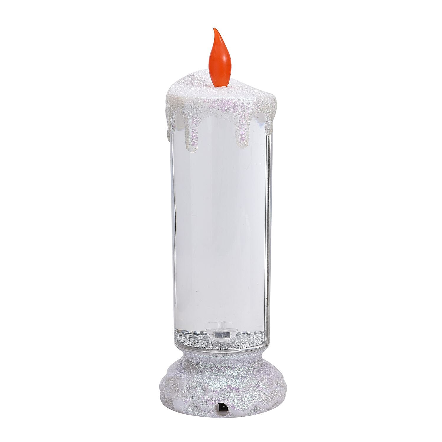 LED Glitter Flameless Candle with Moving Sprinkle Pattern with USB Cable or Requires 3AAA (not Included) - White