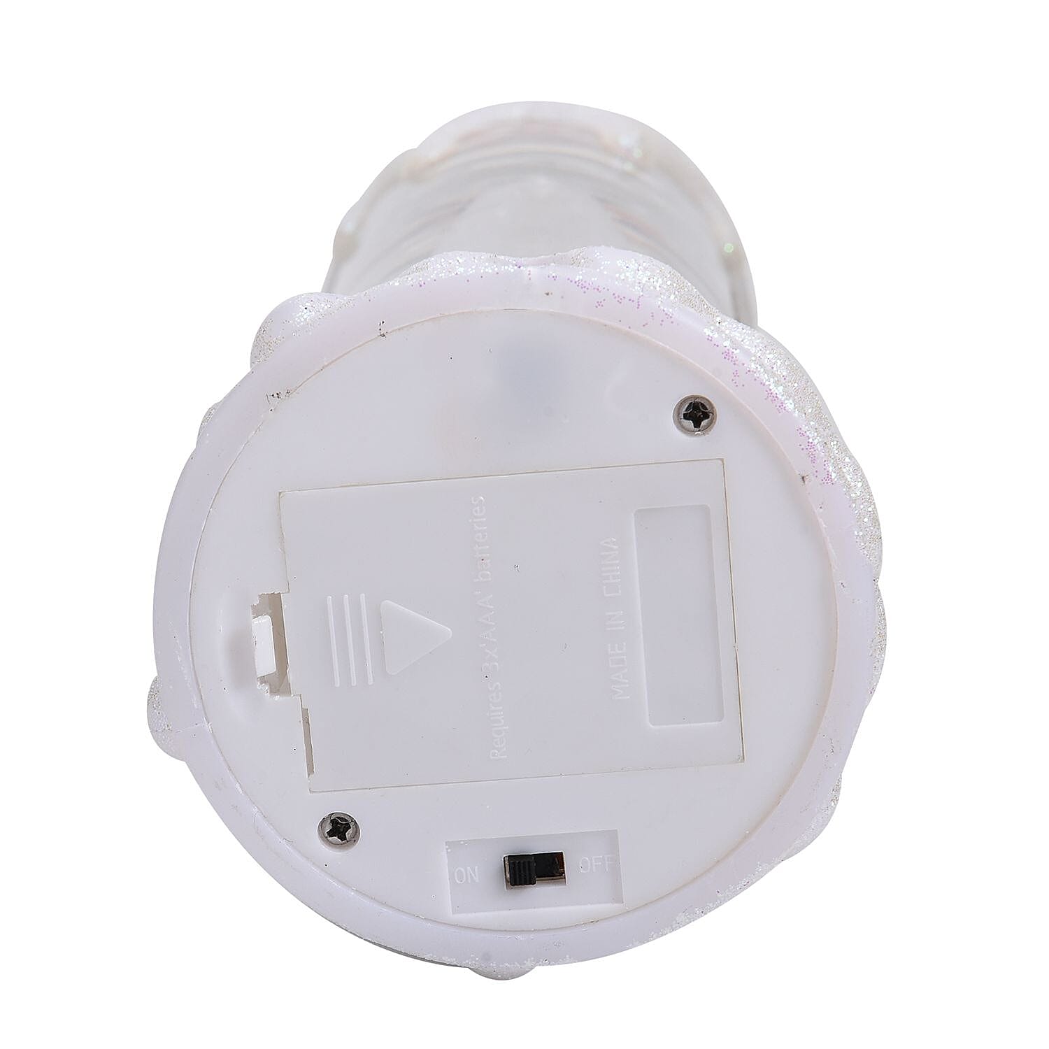 LED Glitter Flameless Candle with Moving Sprinkle Pattern with USB Cable or Requires 3AAA (not Included) - White