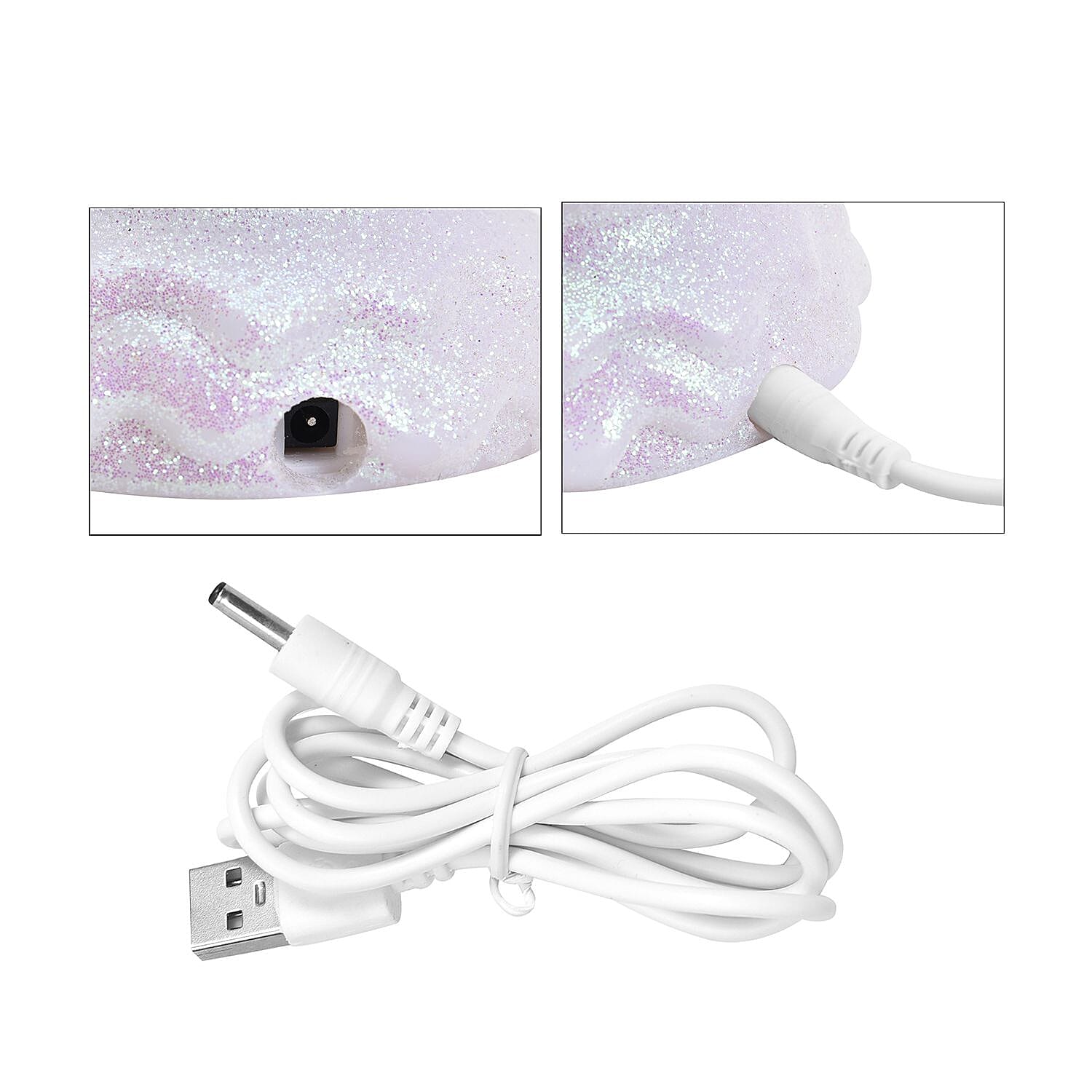 LED Glitter Flameless Candle with Moving Sprinkle Pattern with USB Cable or Requires 3AAA (not Included) - White