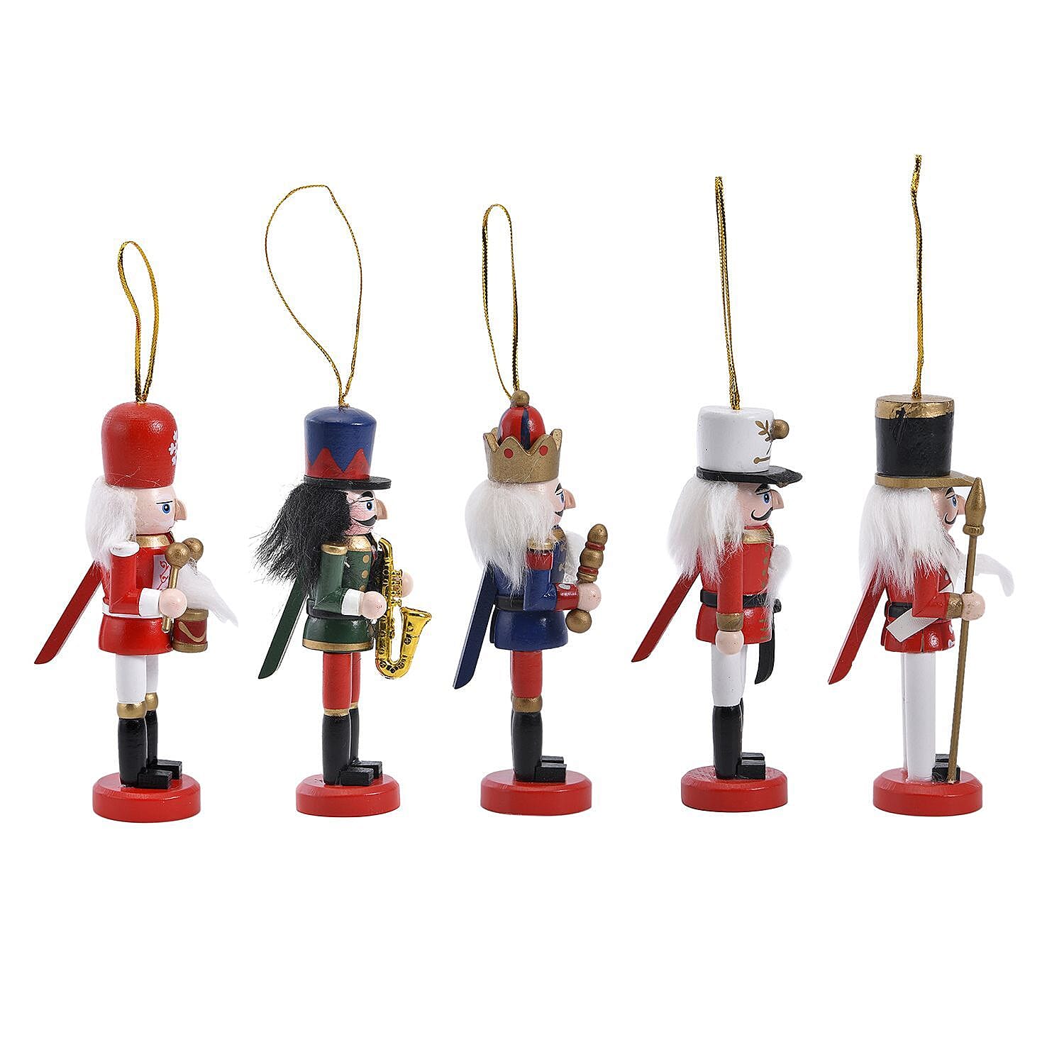 Set of 5 Hanging Wooden Soldier Shaped Nutcrackers - Multi