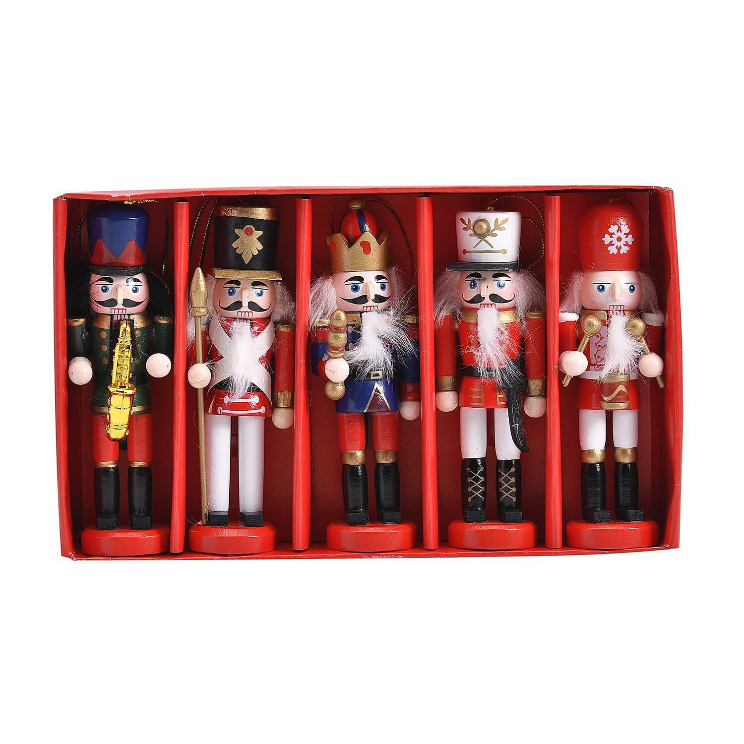 Set of 5 Hanging Wooden Soldier Shaped Nutcrackers - Multi