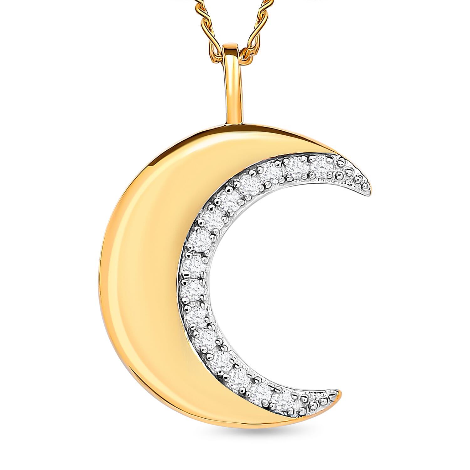 Diamond Moon Necklace (Size - 20) in 18K Vermeil Yellow Gold Plated Sterling Silver  Wt. 5.54 Gms