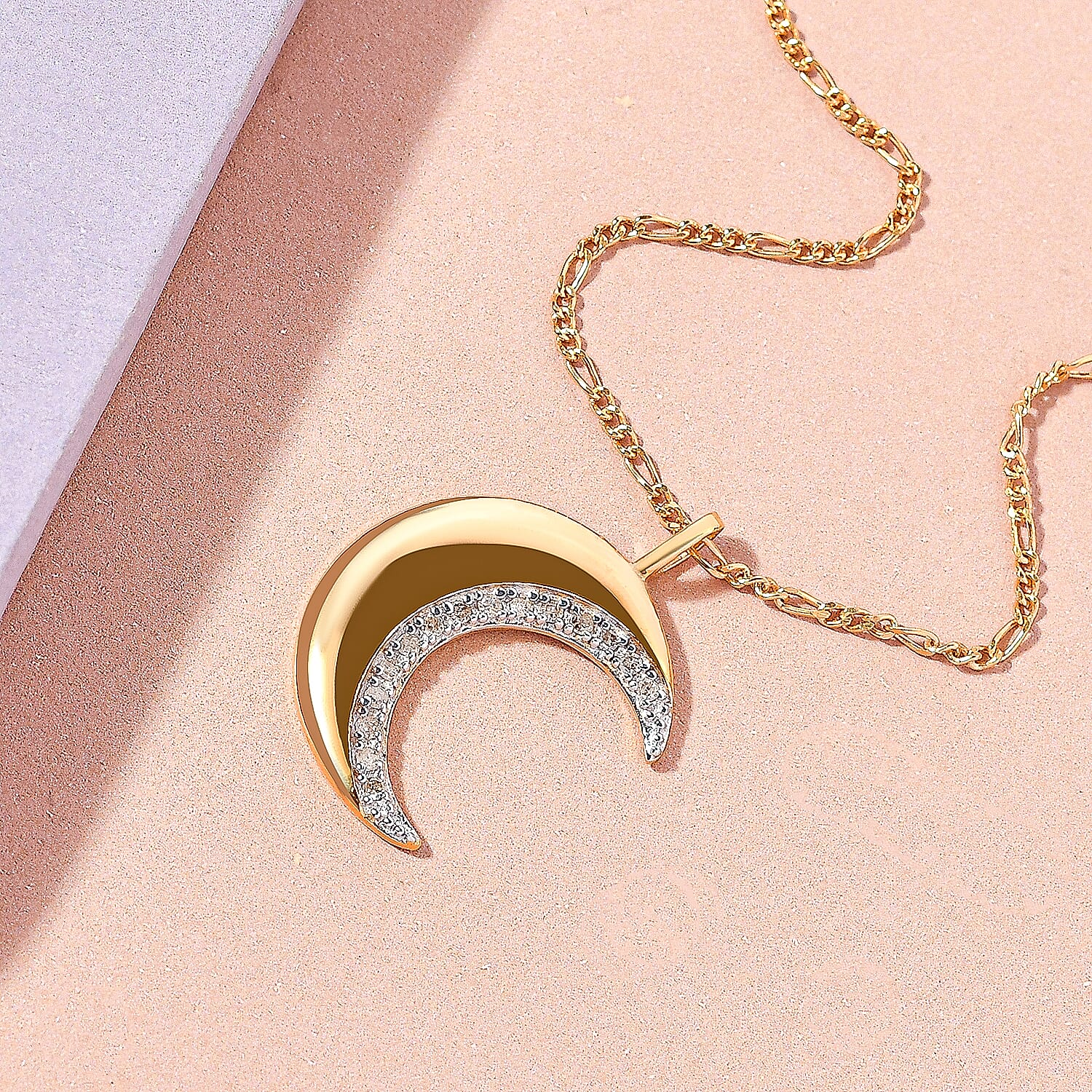 Diamond Moon Necklace (Size - 20) in 18K Vermeil Yellow Gold Plated Sterling Silver  Wt. 5.54 Gms