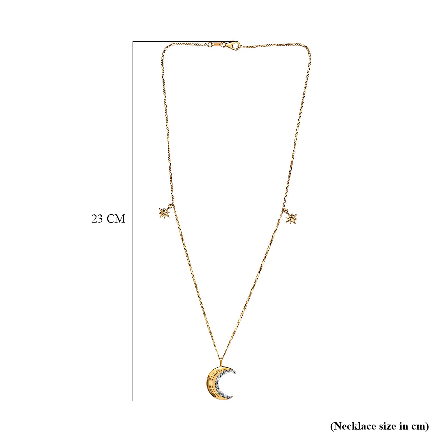 Diamond Moon Necklace (Size - 20) in 18K Vermeil Yellow Gold Plated Sterling Silver  Wt. 5.54 Gms